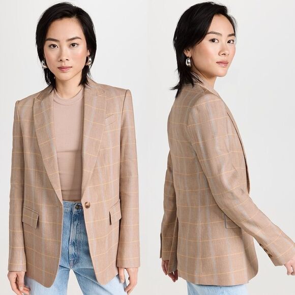 NWT A.L.C Donovan Plaid Linen Blend Single-Breasted Jacket in Tawny Plaid size 6 - Picture 1 of 16